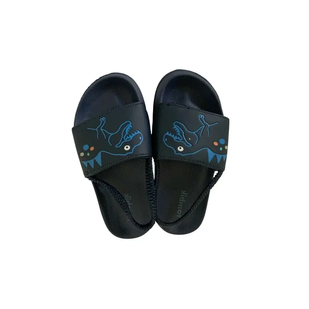 Kidpik‎ Boys Navy Blue Dinosaur Graphic Slide Sandals Elastic Back Strap 9/10